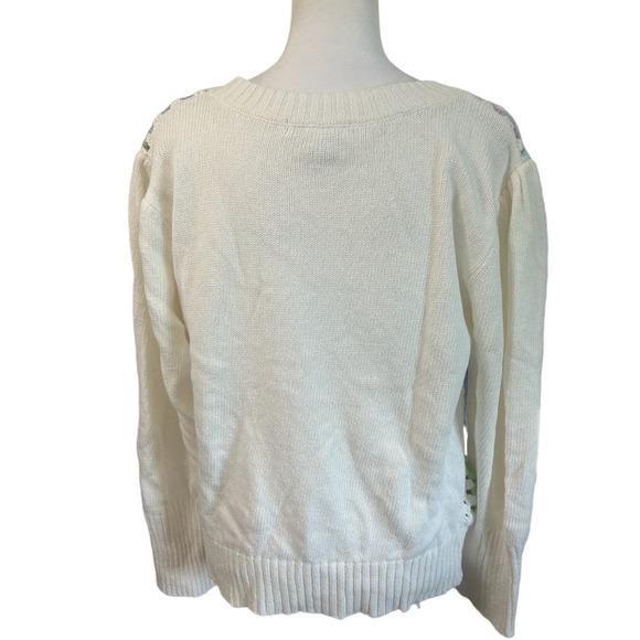 Design History Crochet Puff Sleeve Cotton Sweater Size large NWT Granny Square - Picture 6 of 10